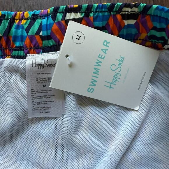 Happy Socks Men's Geometric Print Multi-color Swim Shorts Trunks - Size Medium - Picture 5 of 7